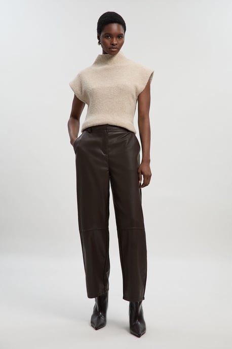 Faux Leather Barrel Leg Trouser - Image 1