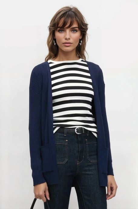 Navy Ribbed Open Front Cardigan - Image 3