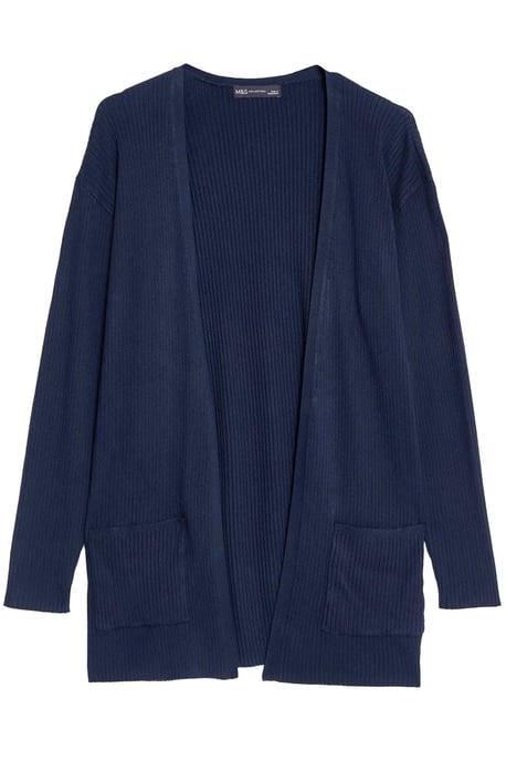 Navy Ribbed Open Front Cardigan - Image 4