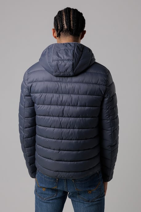 Grey Lightweight Zip Through Hooded Padded Jacket With Zipped Pockets - Image 2