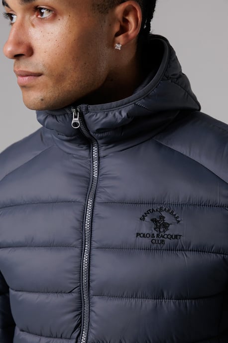 Grey Lightweight Zip Through Hooded Padded Jacket With Zipped Pockets - Image 3