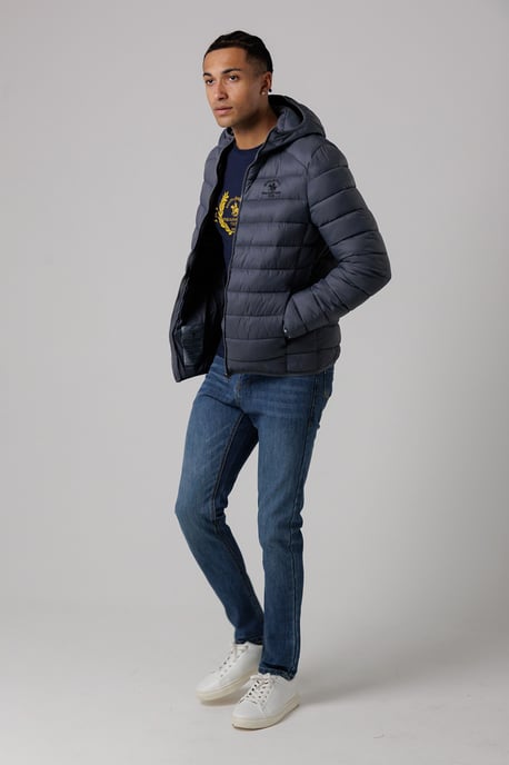 Grey Lightweight Zip Through Hooded Padded Jacket With Zipped Pockets - Image 4
