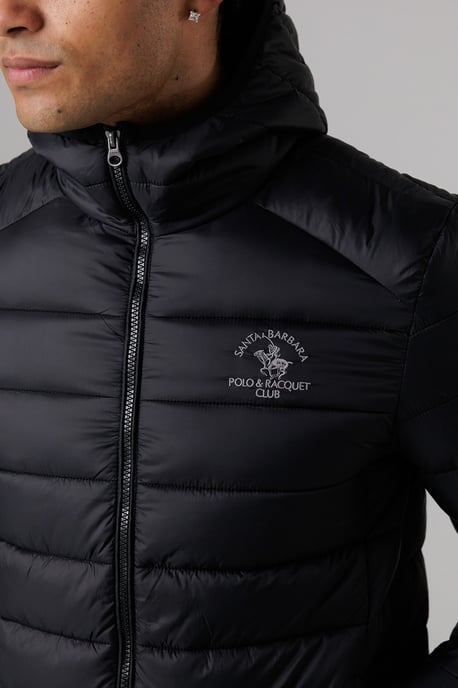 Black Lightweight Zip Through Hooded Padded Jacket With Zipped Pockets - Image 3