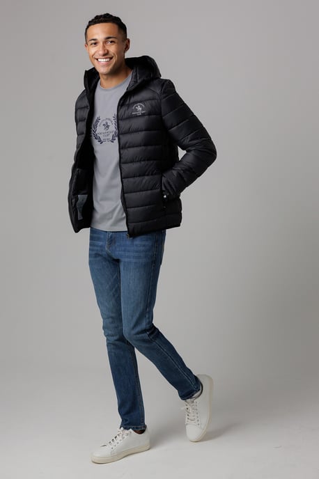 Black Lightweight Zip Through Hooded Padded Jacket With Zipped Pockets - Image 4