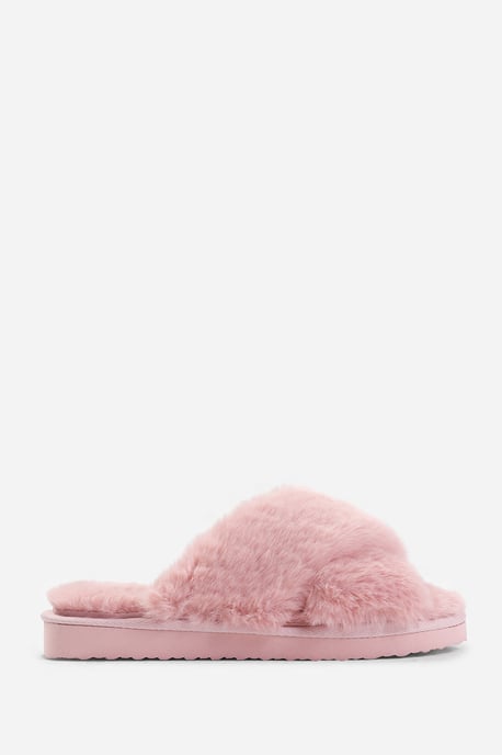 Wheres That From Womens 'Ciara' Faux Fur Cross Over Strap Slippers - Image 2