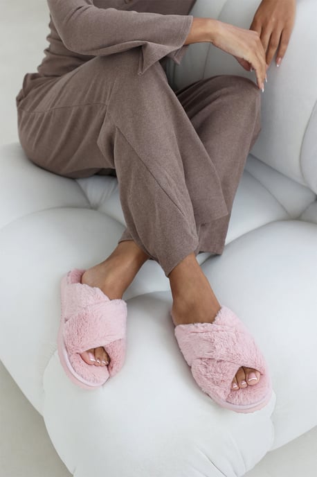 Wheres That From Womens 'Ciara' Faux Fur Cross Over Strap Slippers - Image 4