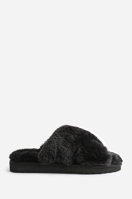 Wheres That From Womens 'Ciara' Faux Fur Cross Over Strap Slippers - Image 2