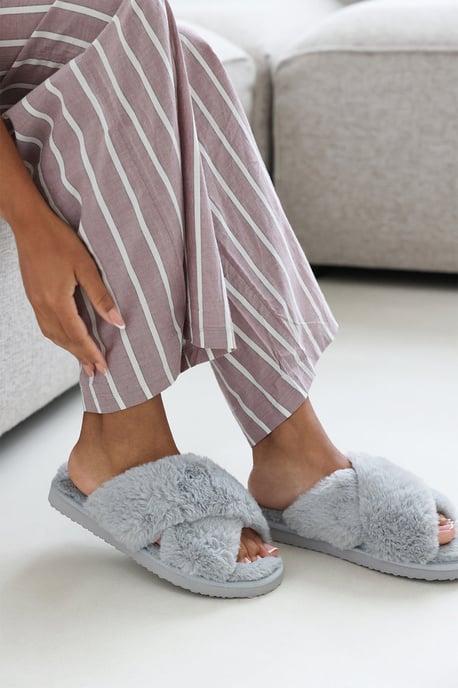 Wheres That From Womens 'Ciara' Faux Fur Cross Over Strap Slippers - Image 1