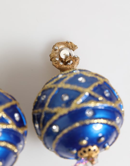 Gouden Messing Blauwe Kerstbal Kristallen Dangle Clip-On Oorringen - Image 5