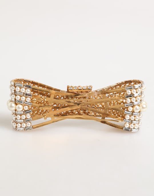 Guld mässing glas kristall faux pärla dekorerad brosch - Image 3