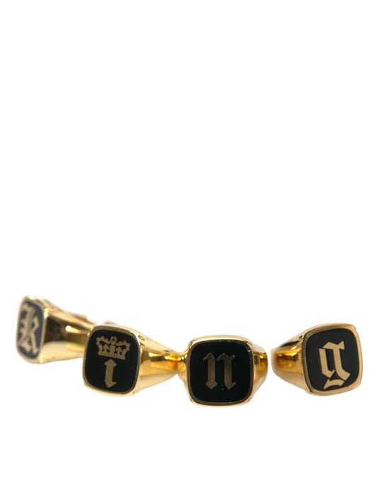 Gold Brass KING Enamel Set of 4 Ring - Image 2