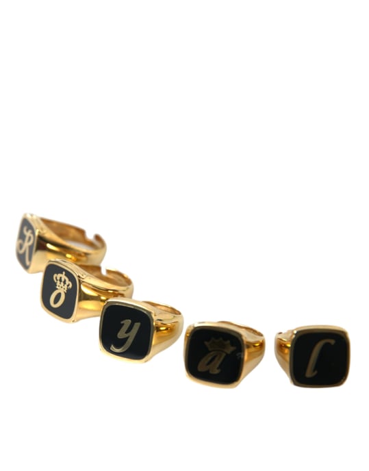 Gold Brass ROYAL Enamel Set of 5 Ring - Image 3