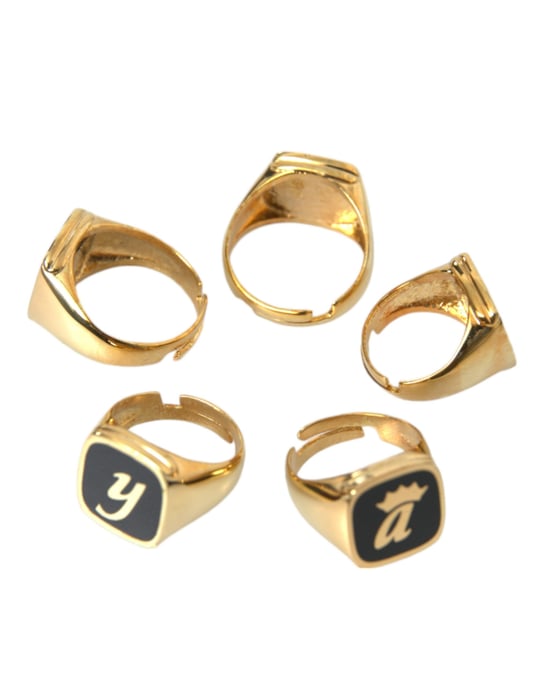 Gold Brass ROYAL Enamel Set of 5 Ring - Image 4