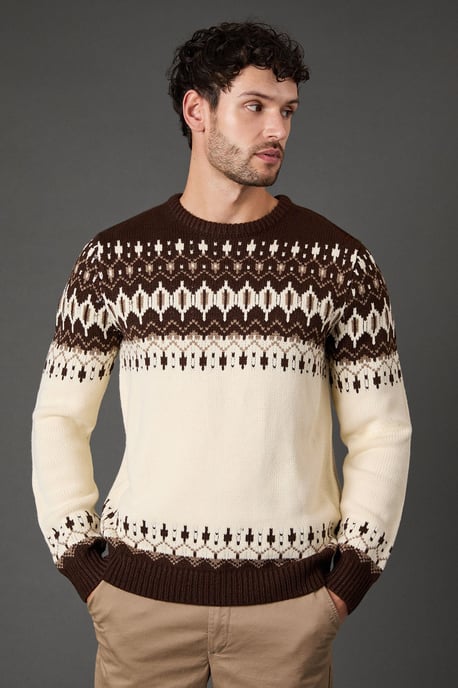 Off White Chunky Fairisle Pattern Knitted Christmas Jumper - Image 1