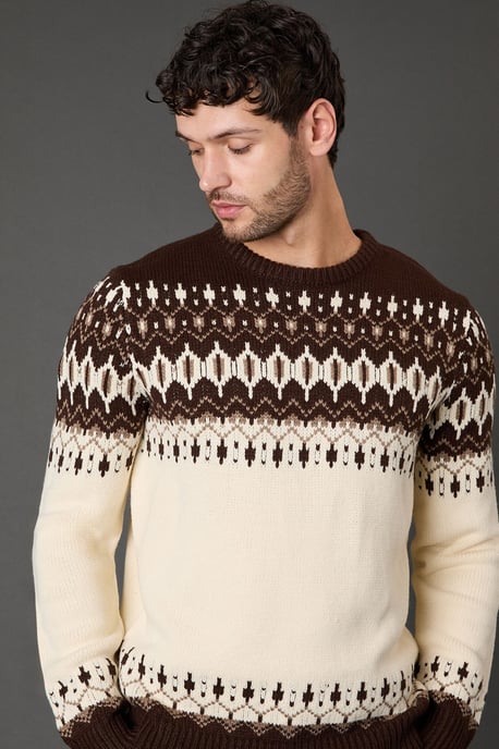 Off White Chunky Fairisle Pattern Knitted Christmas Jumper - Image 2