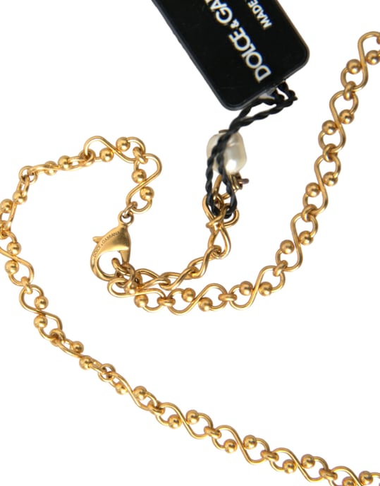 Guldmässingskedja med pärlhänge och charmhalsband - Image 2