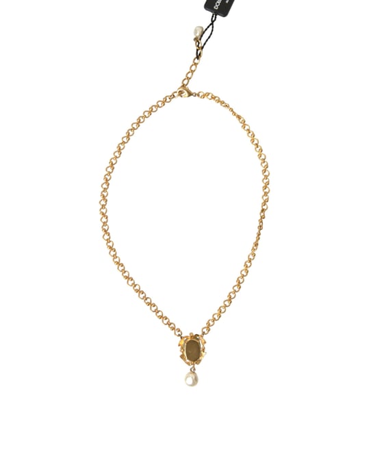 Guldmässingskedja med pärlhänge och charmhalsband - Image 3