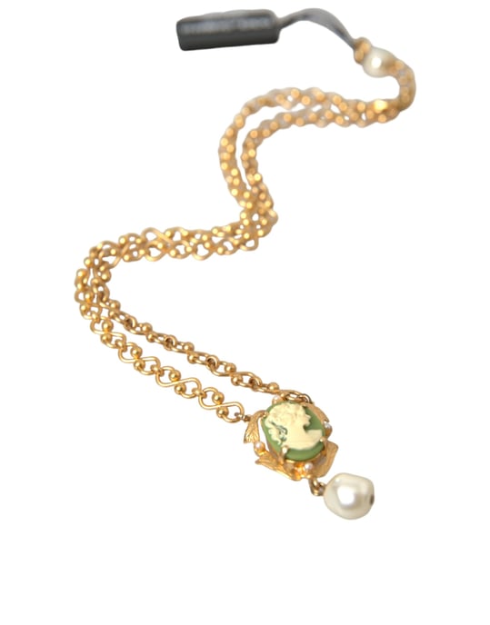 Guldmässingskedja med pärlhänge och charmhalsband - Image 5