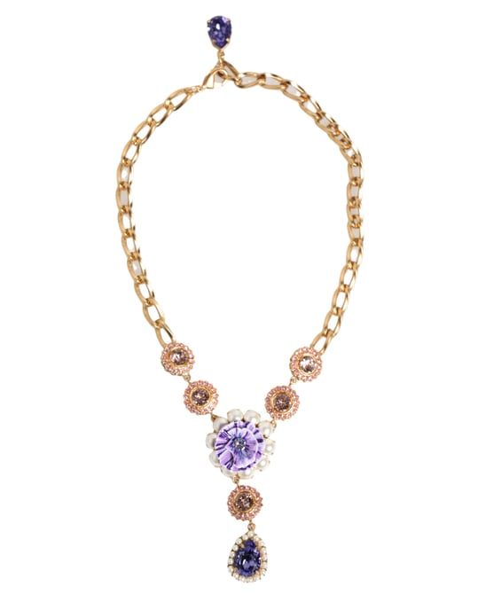 Gouden Messing Kristal Parelen Paarse Bloemen Hanger Sieraden Ketting - Image 1