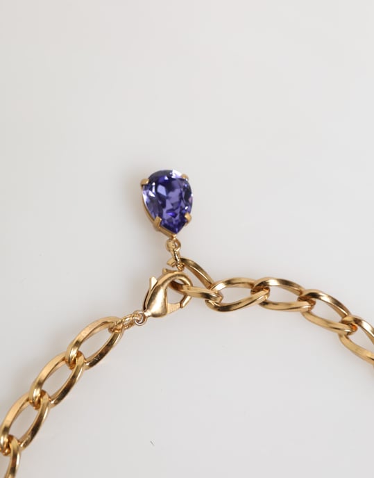 Gouden Messing Kristal Parelen Paarse Bloemen Hanger Sieraden Ketting - Image 3