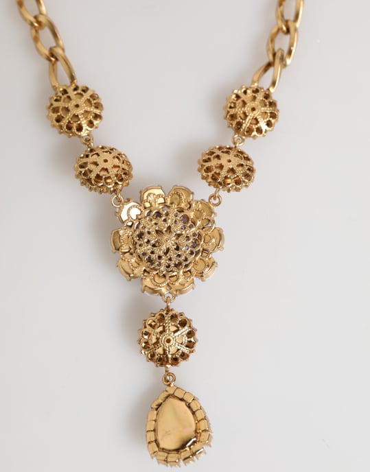 Gouden Messing Kristal Parelen Paarse Bloemen Hanger Sieraden Ketting - Image 5