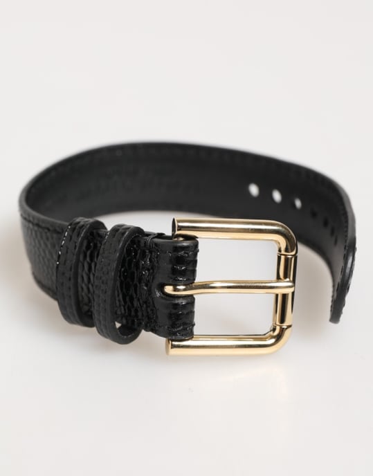 Svart Präglat Läder Armbandsrem med Guldspänne - Image 3