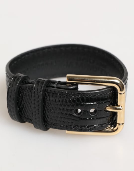 Svart Präglat Läder Armbandsrem med Guldspänne - Image 4