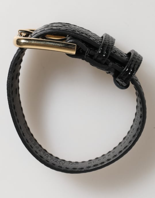 Svart Präglat Läder Armbandsrem med Guldspänne - Image 5