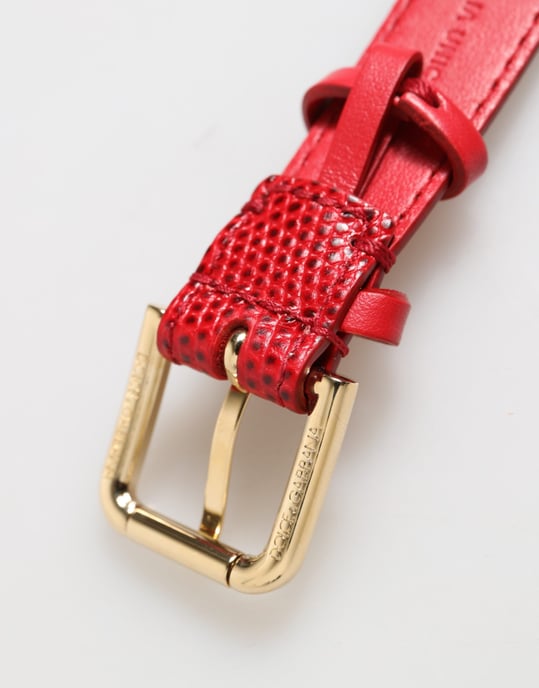 Röd Exotisk Läder Guldtonad Metallspänne Dam Armband - Image 3
