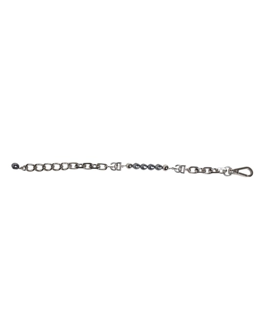 Silverfärgad kedja med hummerlås och logotyp, grå pärlorarmband - Image 4