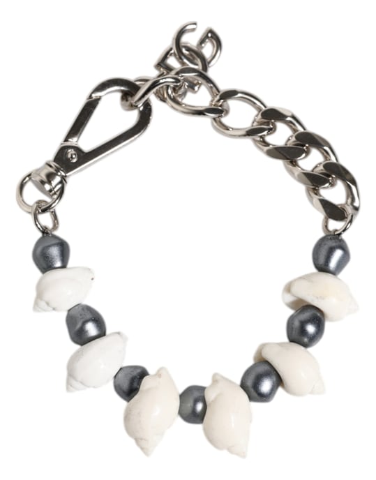 Silverfärgad Messingpärlad Snäcka DG Logotyp Hänge Armband - Image 3