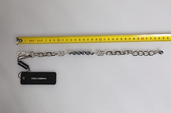 Silverfärgad kedja med hummerlås logotyp grå pärlor armband - Image 4