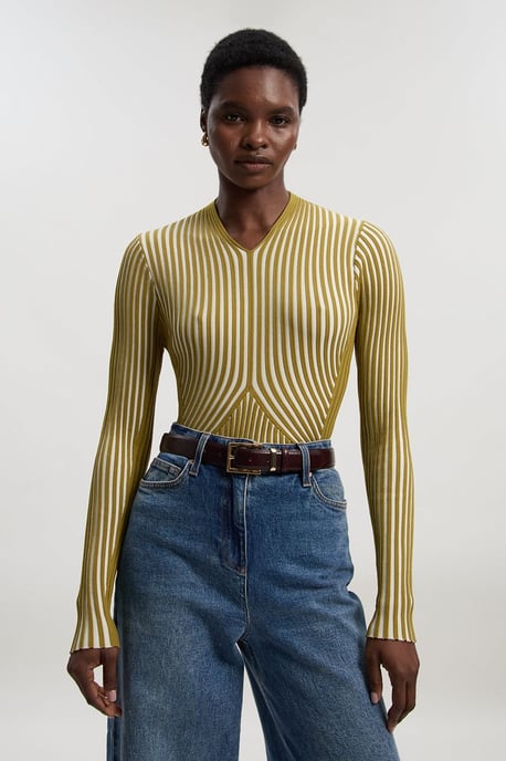 Stripe Fitted Long Sleeve Knitted Top - Image 2