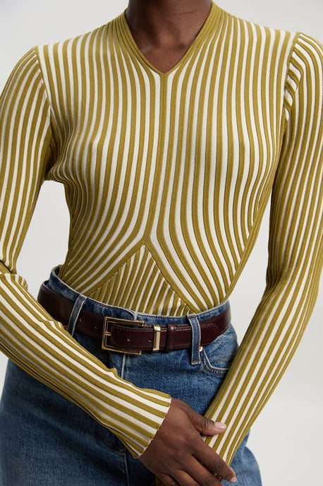 Stripe Fitted Long Sleeve Knitted Top - Image 3
