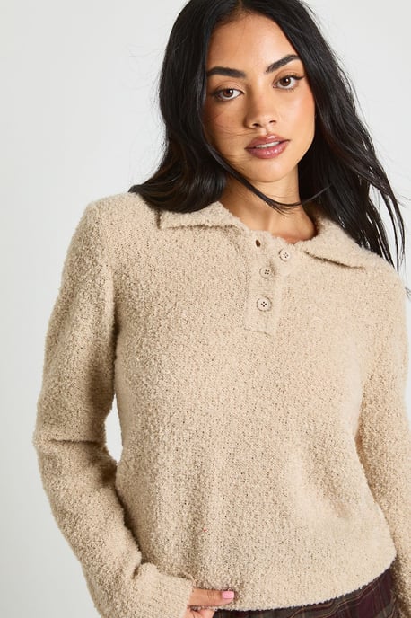 Soft Boucle Knit Collared Button Down Oversized Jumper - Image 4