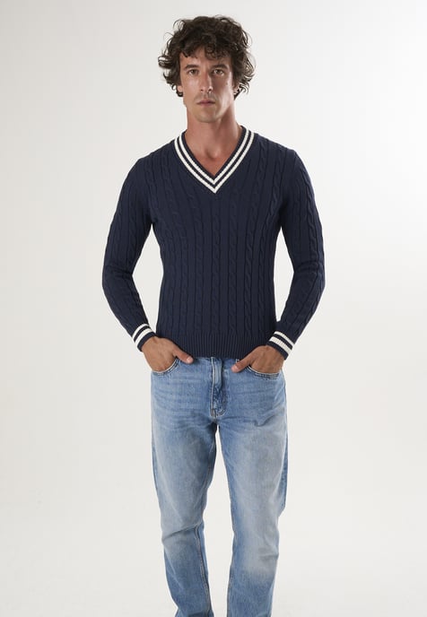 Pullover V-Neck Basic Cable Knit Pullover - Image 2