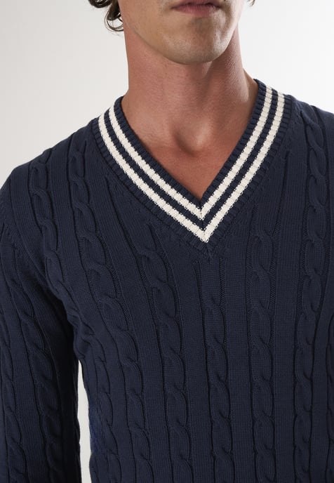 Pullover V-Neck Basic Cable Knit Pullover - Image 3