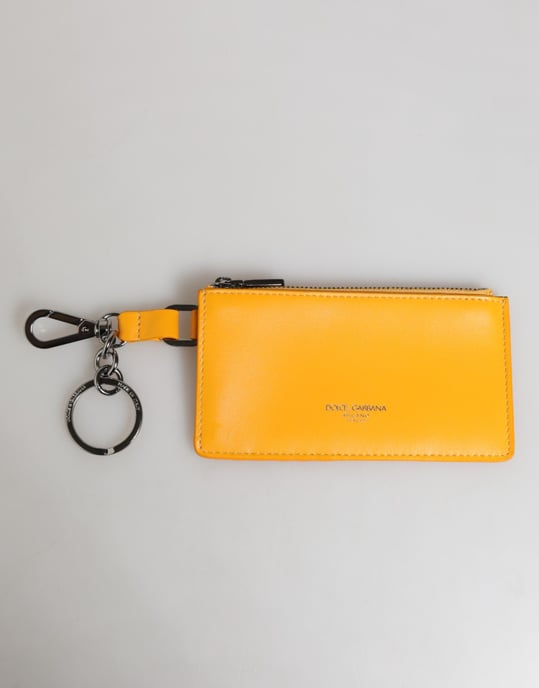 Yellow Orange Leather Credit Card Key Holder Clip On Wallet - Image 1