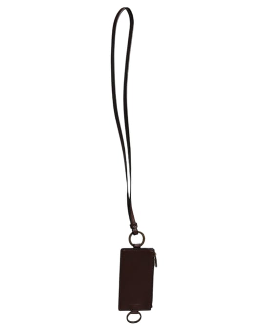Brown Calf Leather Lanyard Logo Card Holder Wallet - Image 1