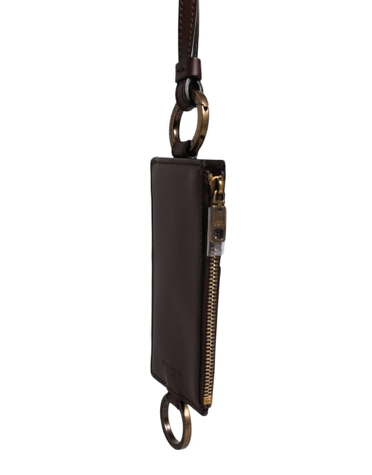 Bruine Kalfslederen Lanyard Logo Kaart Houder Portemonnee - Image 2