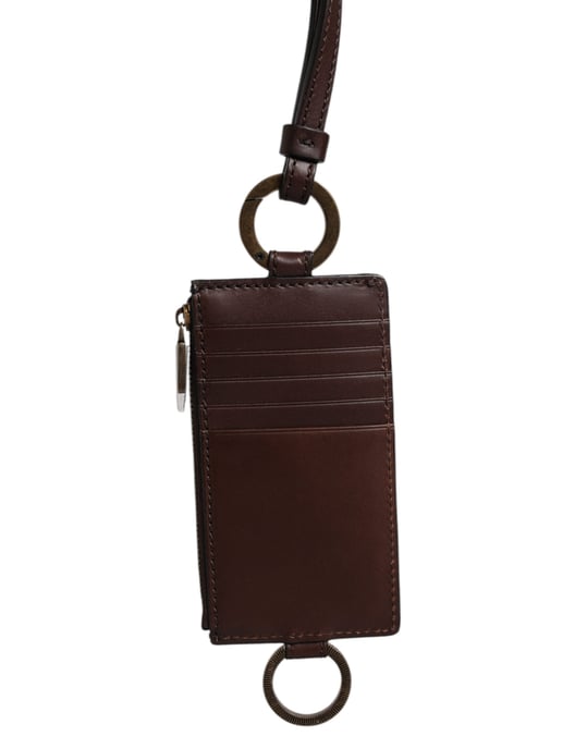 Bruine Kalfslederen Lanyard Logo Kaart Houder Portemonnee - Image 3