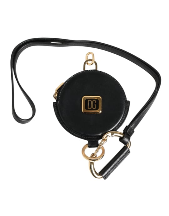 Black Round Leather DG Logo Coin Purse Lanyard Wallet - Image 1