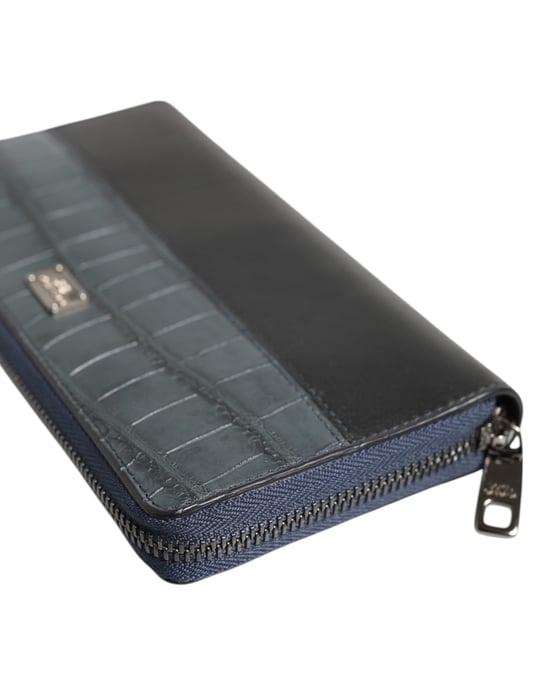 Zwarte Blauwe Exotische Leren Heren Continental Clutch Portemonnee - Image 4