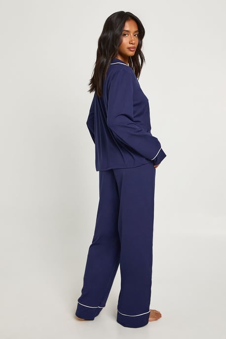 Petite Piping Detail Long Sleeve Shirt & Trouser Pyjama Set - Image 2