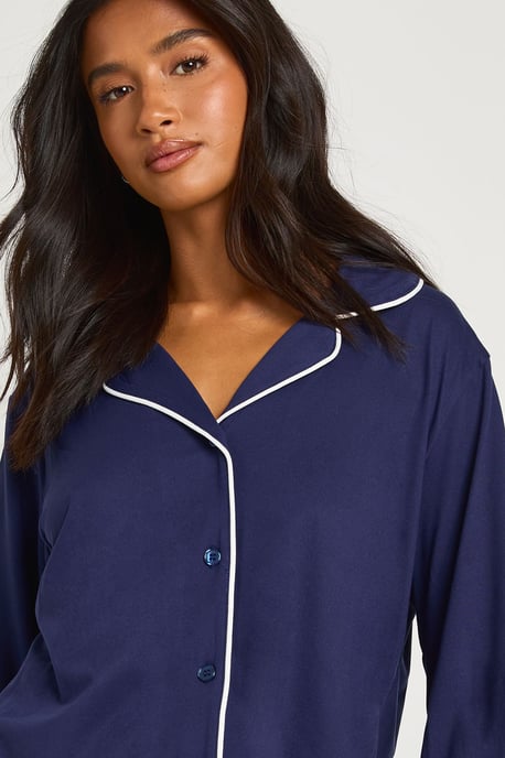 Petite Piping Detail Long Sleeve Shirt & Trouser Pyjama Set - Image 4