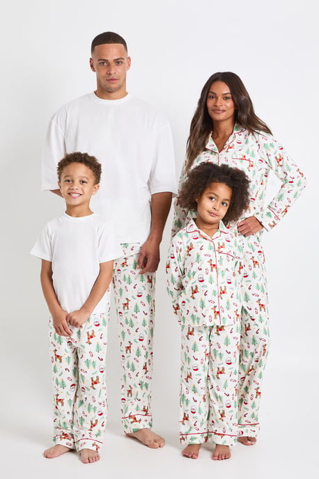 Kids Matching Family Christmas Print Baby Fleece Short Sleeve Top & Trousers Pyjama Set - Image 3