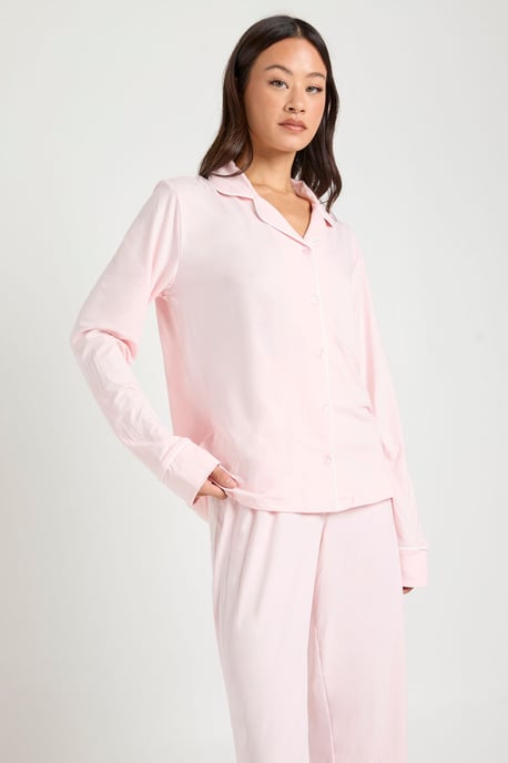 Tall Jersey Piping Detail Long Sleeve Shirt & Trouser Pyjama Set - Image 2