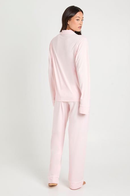 Tall Jersey Piping Detail Long Sleeve Shirt & Trouser Pyjama Set - Image 3