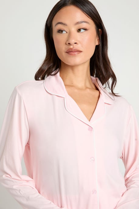 Tall Jersey Piping Detail Long Sleeve Shirt & Trouser Pyjama Set - Image 4