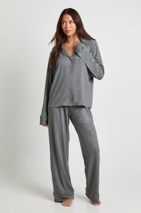 Soft Touch Button Through Shirt and Trouser Pyjama Set - Image 1